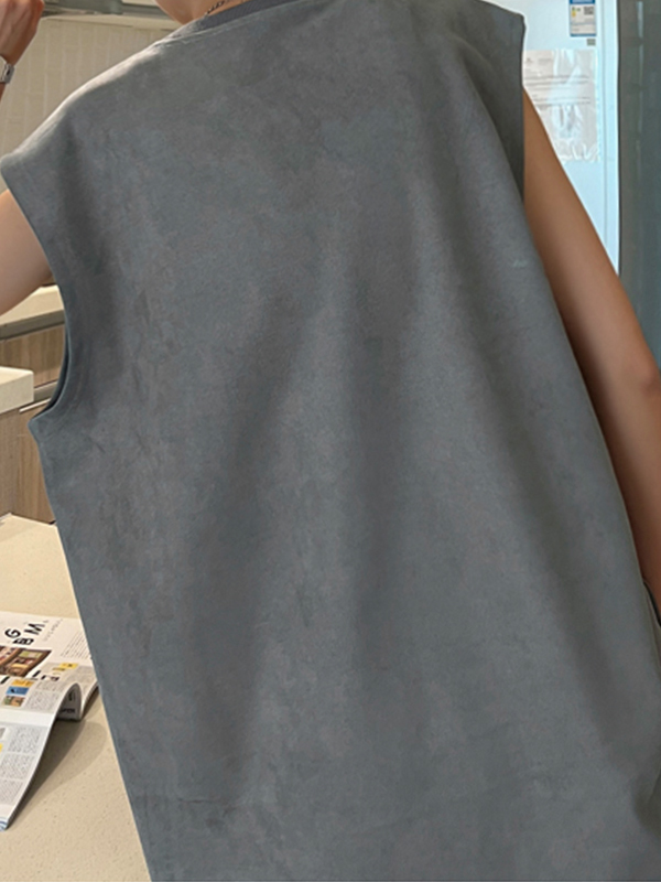 Men's Suede Letter Print Vest-3