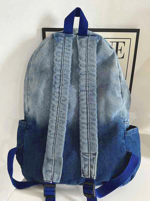 Denim Ombre Embroidery Decor Backpack-3