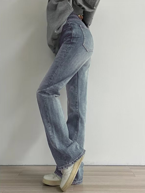Versatile Vintage Blue High Waist Flare Slim Jeans-2