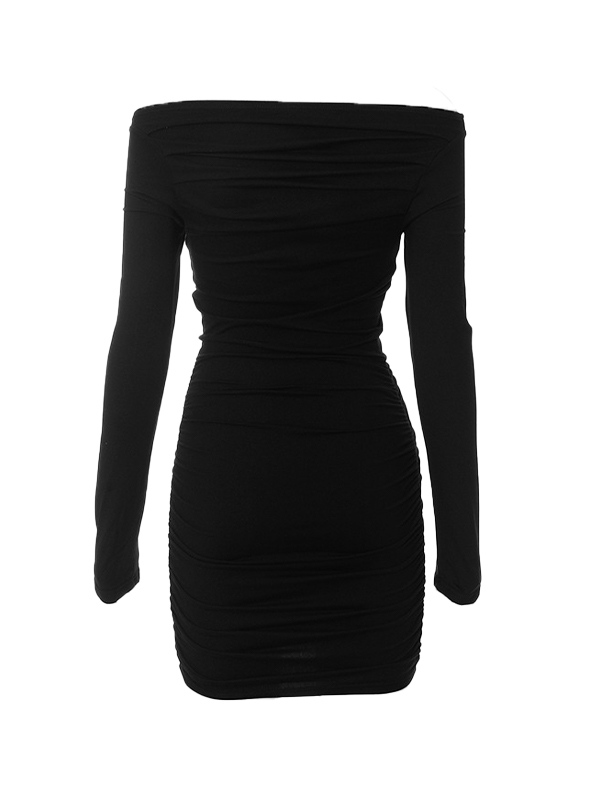 Solid Off Shoulder Ruched Mini Dress-5