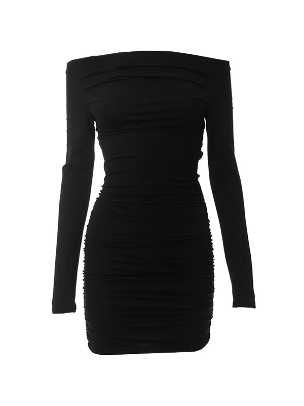 Solid Off Shoulder Ruched Mini Dress-3