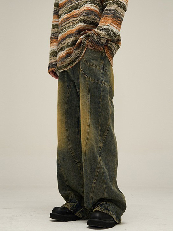 Men's Distressed Splice Straight Leg Jeans-3