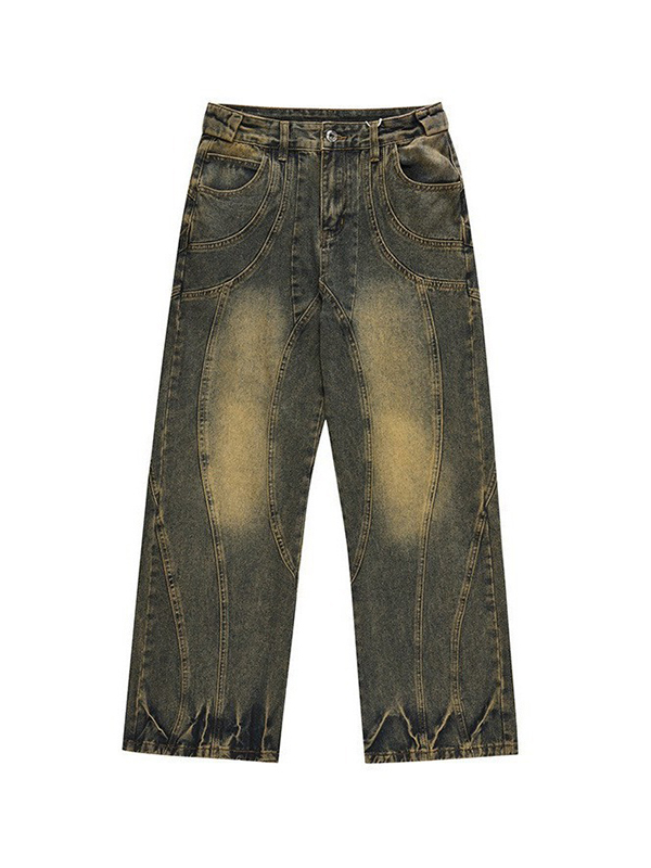 Men's Distressed Splice Straight Leg Jeans-4