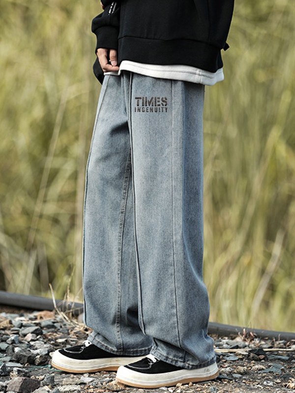 Men's Seam Detail Straight Leg Jeans-1