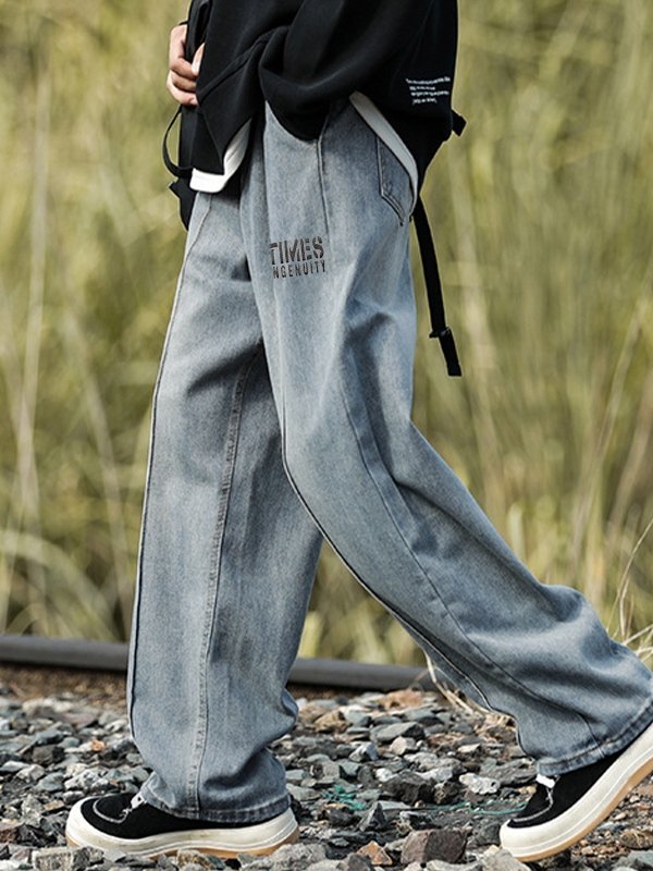 Men's Seam Detail Straight Leg Jeans-2