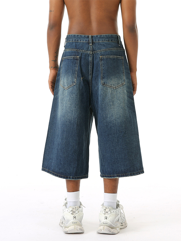 Wide Leg Street Style Straight Leg Denim Shorts-1