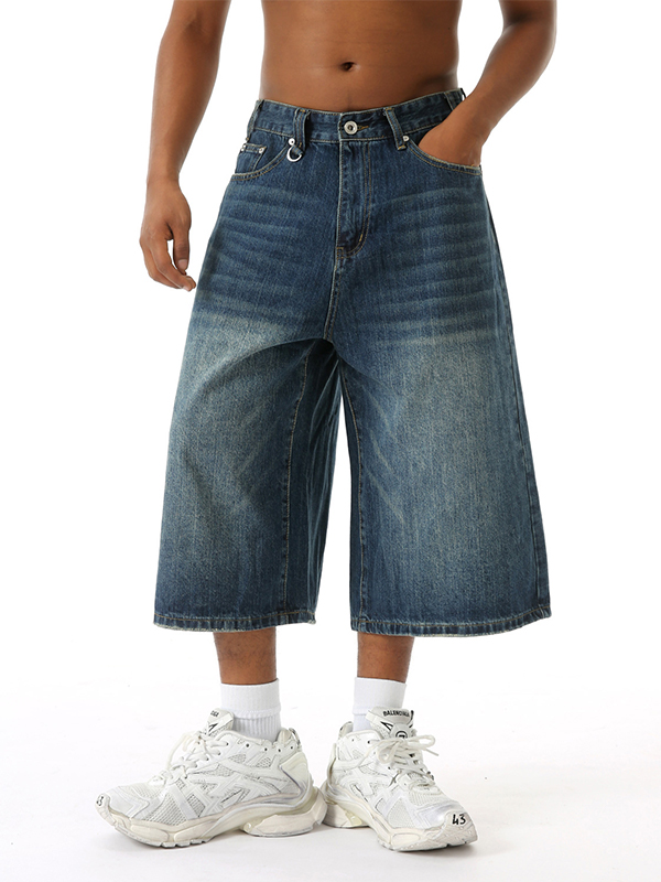 Wide Leg Street Style Straight Leg Denim Shorts-2