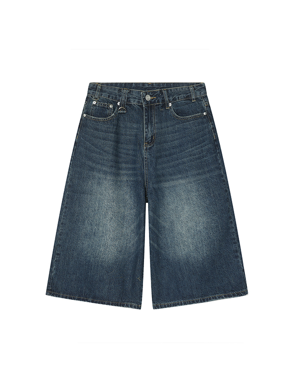 Wide Leg Street Style Straight Leg Denim Shorts-4