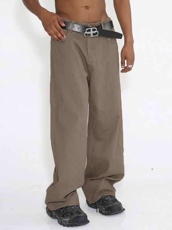 Simple Mid-High Waist Solid Color Loose Jeans-2