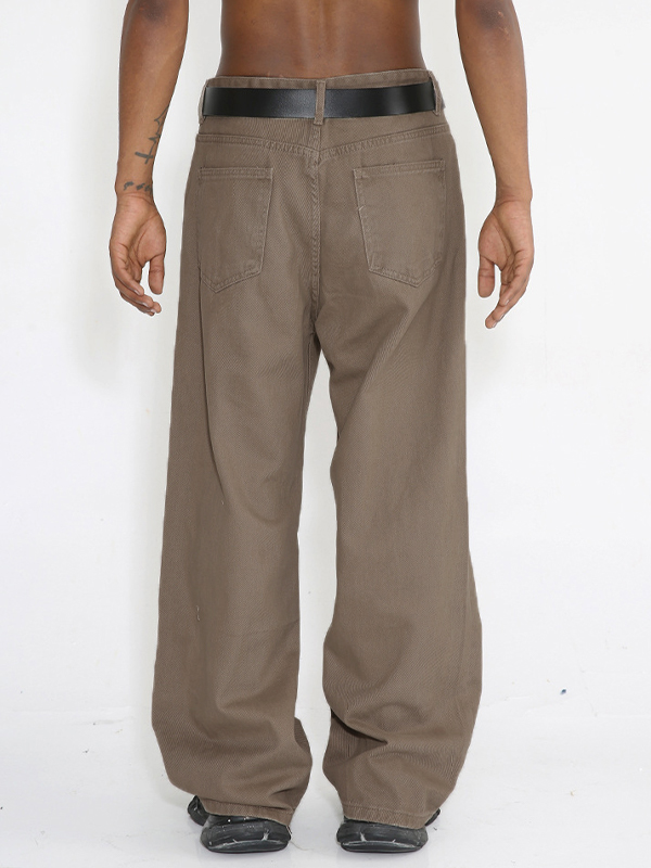 Simple Mid-High Waist Solid Color Loose Jeans-1