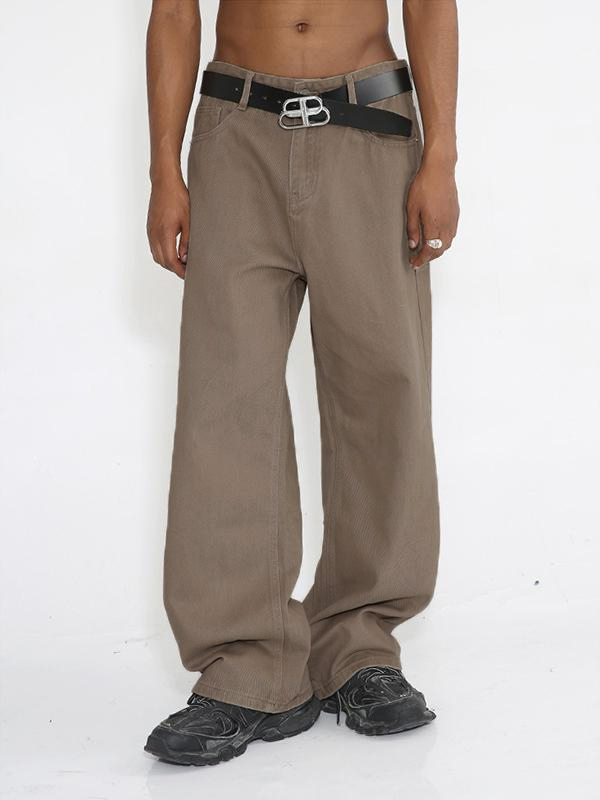 Simple Mid-High Waist Solid Color Loose Jeans-4