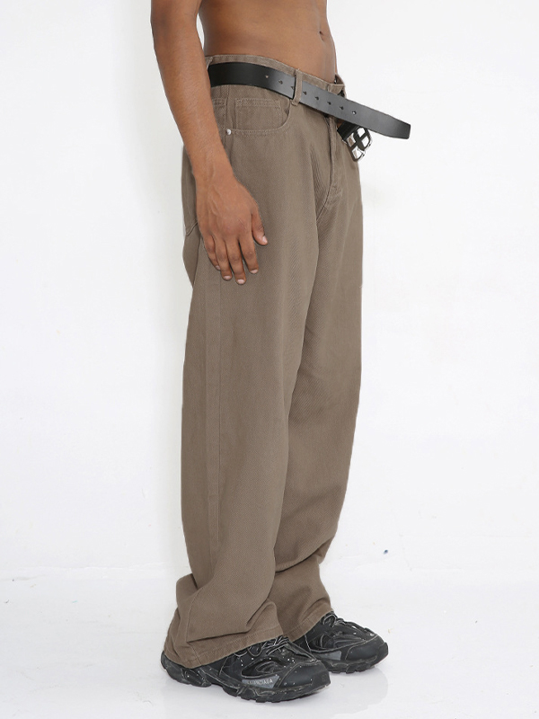 Simple Mid-High Waist Solid Color Loose Jeans-3