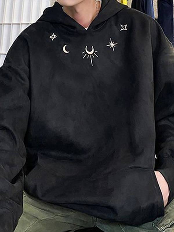 Men's Suede Moon Star Embroidery Oversized Hoodie-2