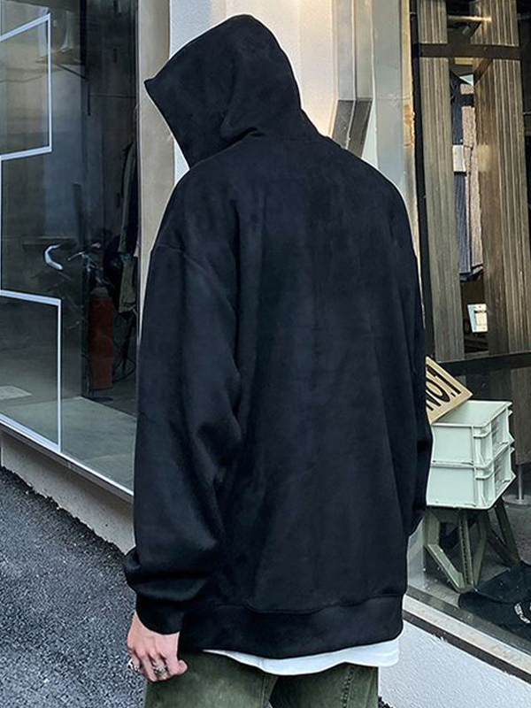 Men's Suede Moon Star Embroidery Oversized Hoodie-4