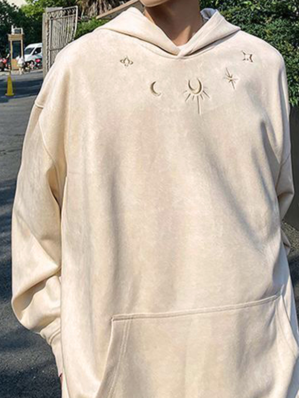 Men's Suede Moon Star Embroidery Oversized Hoodie-3