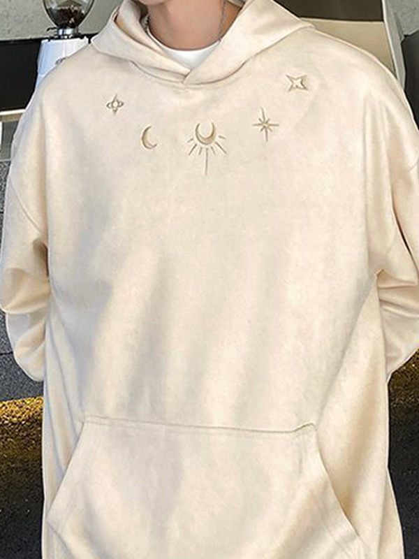 Men's Suede Moon Star Embroidery Oversized Hoodie-1