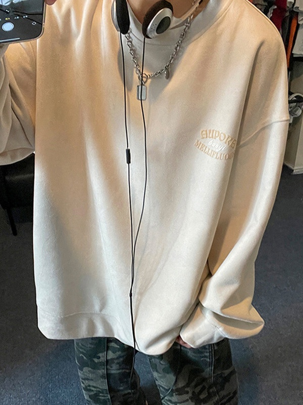 Men's Suede Letter Print Sweatshirt-2