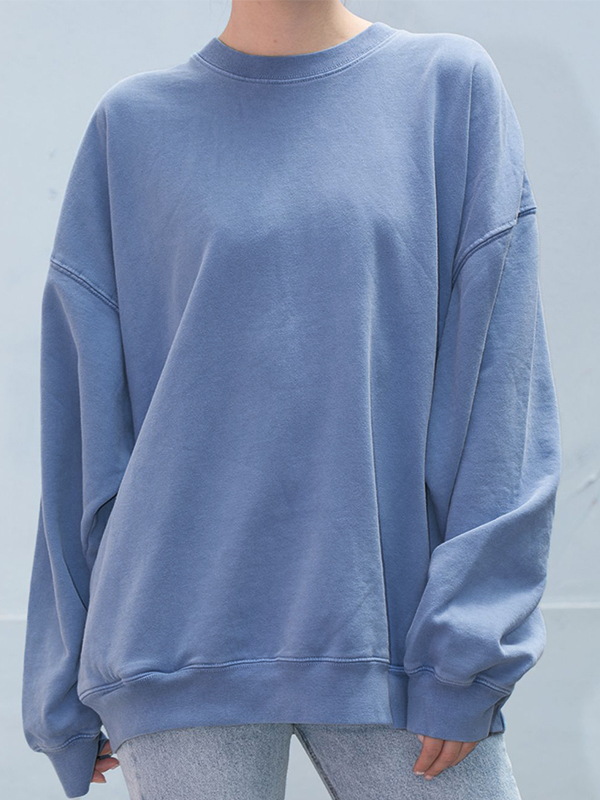 Solid Crew Neck Pullover Sweatshirt-1