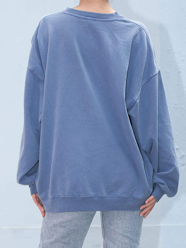 Solid Crew Neck Pullover Sweatshirt-2