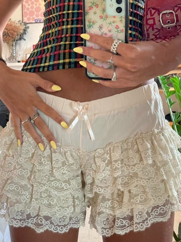 Lace Splice Tiered Shorts-2