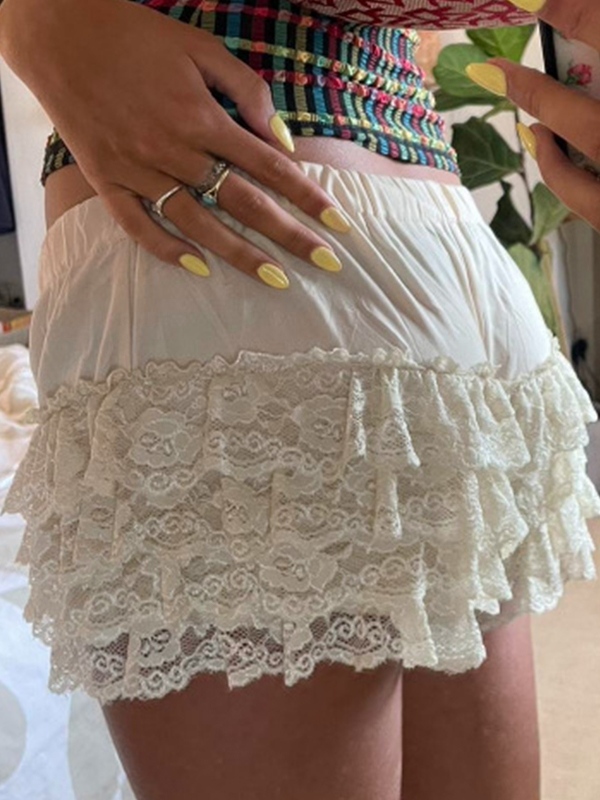 Lace Splice Tiered Shorts-1