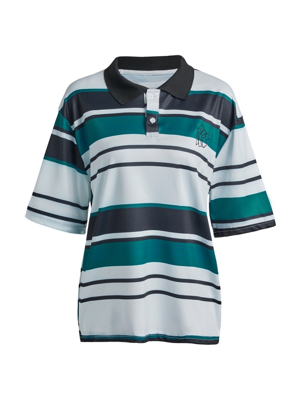 Men's Contrast Striped Embroidery Short Sleeve Tee-3