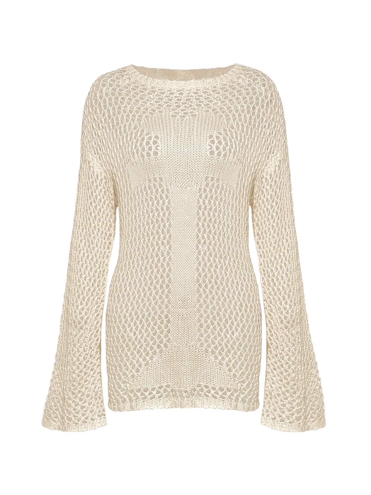 Cross Pattern Crochet Hollow Long Sleeve Knit Top-6