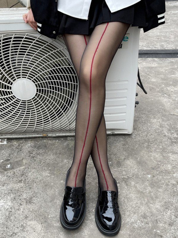 Contrast Line Sheer Tights-1