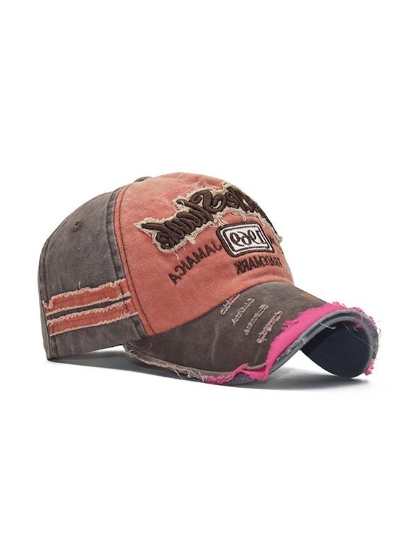Embroidery Patchwork Distressed Baseball Cap-1