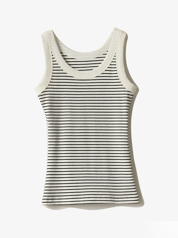 Striped Print U Neck Tank Top-5